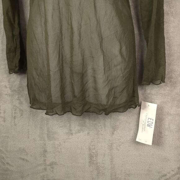 Vintage EDW Sheer Mesh Long Sleeve Top Size Medium Olive Green See Through Y2K - Picture 5 of 9